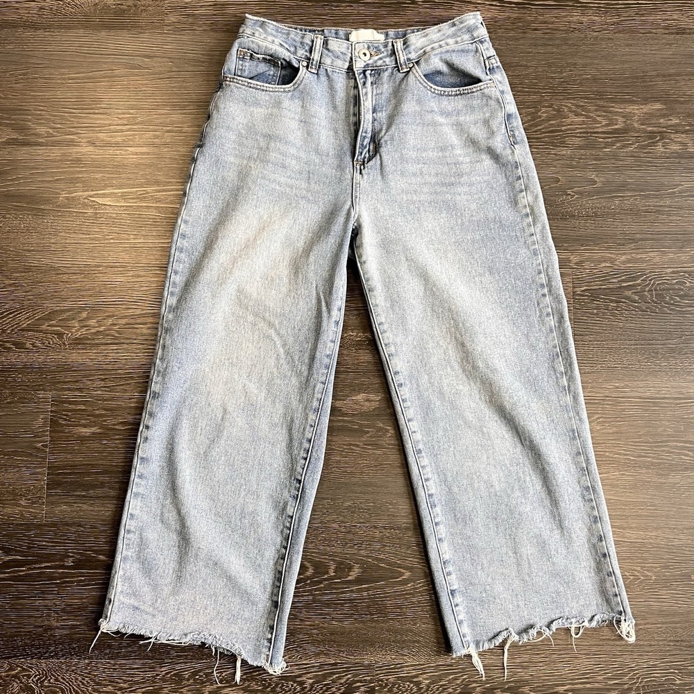Cotton On Wide Leg Cropped Jeans Sz 6‎ High Rise Raw Hem Streetwear Indie Y2K